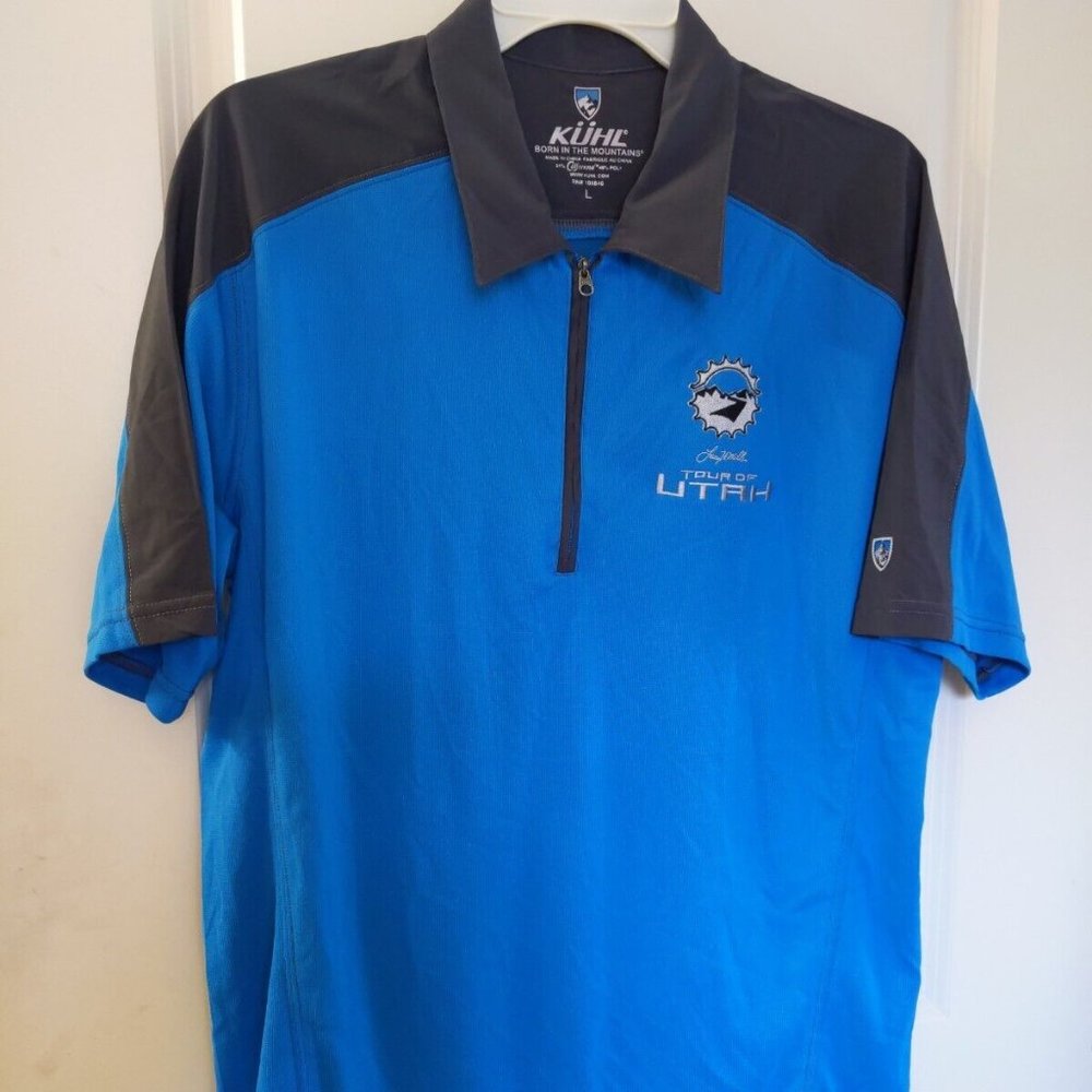 Men's Kuhl Shadow 1/4 Zip Polo Shirt Blue Gray Tour of Utah Mens Size L